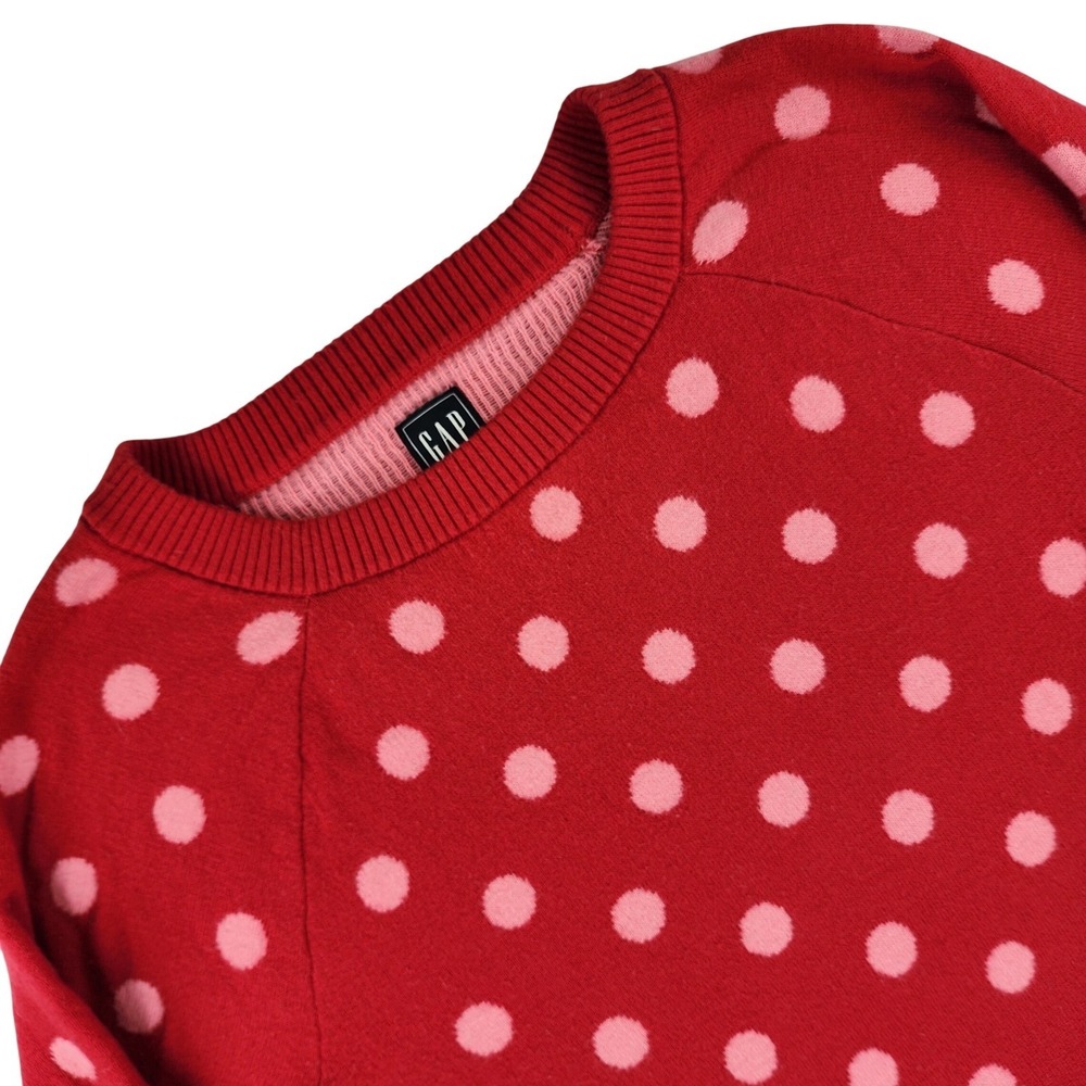 Gap Polka Dot Sweater Womens M Tall Red Pink Merino Wool Blend Raglan Pullover